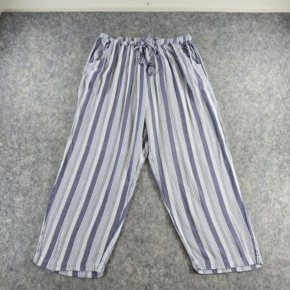 Sara Studio Women's Drawstring Ankle Pants Sz XL Blue White Stripe Pockets SOFT